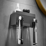 Houder - Tandenborstel Badkamer Zwart Ruimte Aluminium 2 Gleuven Tandenborstelbeker Opbergdoos Zonder boren Automatische installatie - Zelfklevend