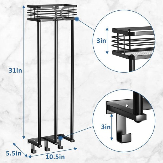 Handdoekhouder voor aan de muur, handdoekhouder met plank en 3 haken, handdoekhouder voor de badkamer kan tot 6 grote afmetingen (160 x 100 cm) van opgerolde handdoeken, mat zwart