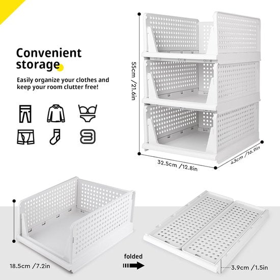 SWAWIS Stackable Wardrobe Storage Box, Stackable Foldable Wardrobe, Plastic Foldable Storage Boxes Drawer, Wardrobe Organiser Shelf for Bedroom, Kitchen, Bathroom, Pack of 5