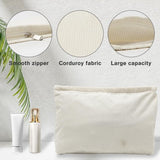 Cosmetische tas, corduroy, cosmeticatasje, stoffen cosmeticatasje met ritssluiting, make-uptas, make-up-organizer voor meisjes en dames, melkwit, kaki, groen (25 x 18 x 5 cm), melkwit, kaki,