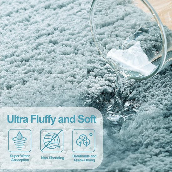 Vloerkleed, 80 x 120 cm Fluffy Microfiber Wasbare Badmat Badmat Antislip Badkamertapijt voor Badkamer Woonkamer (Turquoise)
