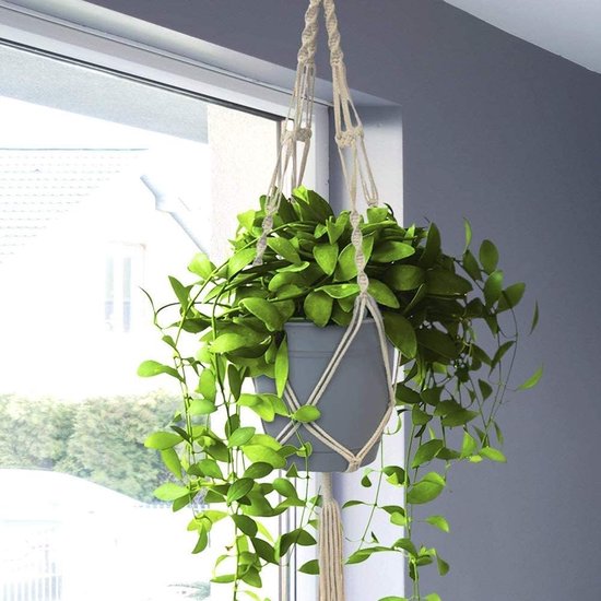 Macramé bloemenhanger, 2 stuks, plantenhangers, katoenen touw, hanghanger, bloemenhanger, plantenhanger voor plafonds, wanddecoratie, balkon, tuin, huishouden, decoratie, kantoortuinieren, 100