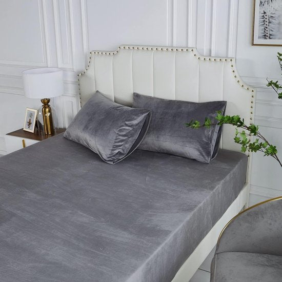 Fleece fitted sheet, 140 x 200 cm, grijs, lichtgrijs, pluche, warm fluweel, 140 x 200 cm, voor boxspringbed, badstof fitted sheet, flanellen fitted sheets, effen patroon, linnen doek voor hoge matras tot 25-30 cm.