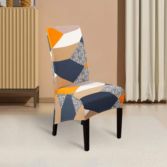 XL set van 6 stretch stoelhoezen, schommelstoelen XL, voor eetkamerstoelen, elastaan, universele stoelhoes, grote eetkamerstoel hoezen voor stoel, eetkamer, hotel, banket, oranje geometrie