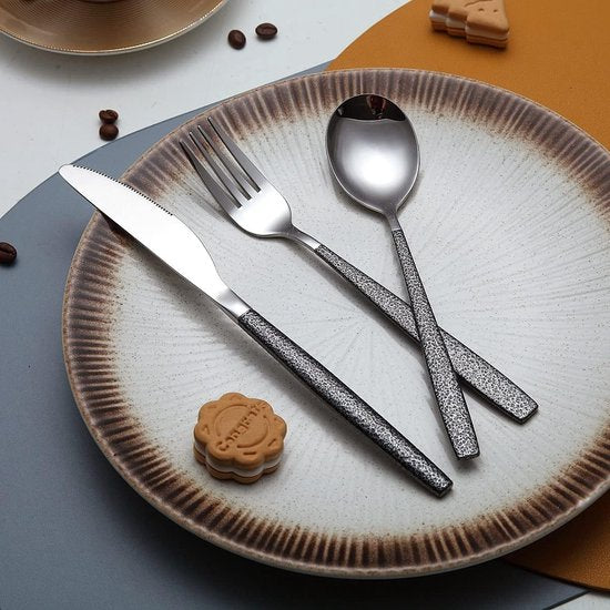 Bestekset 30 stuks coating met zwarte Marsgreep, roestvrij stalen mes lepel vorken bestekset bestek set bestek set service voor 6 personen