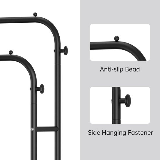 Kledingrek met 2 kledingstangen, kapstok van metaal met 2 lagen vloerplanken en 4 haken, tassen en schoenen opbergen, geschikt voor slaapkamer en woonkamer