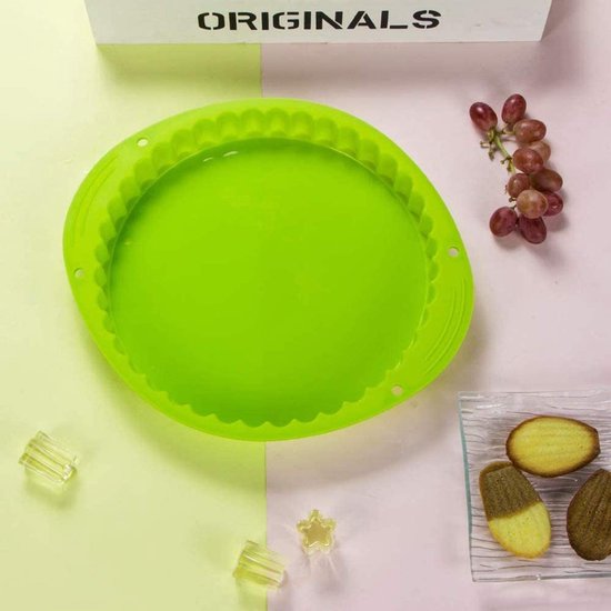 2 x siliconen fruitcakevorm, 30 cm, ronde bakvorm, quichevorm, taartbodemvorm, bakplaat, taartbodemvorm voor taarten, gebakvorm om te bakken met 4 borstels