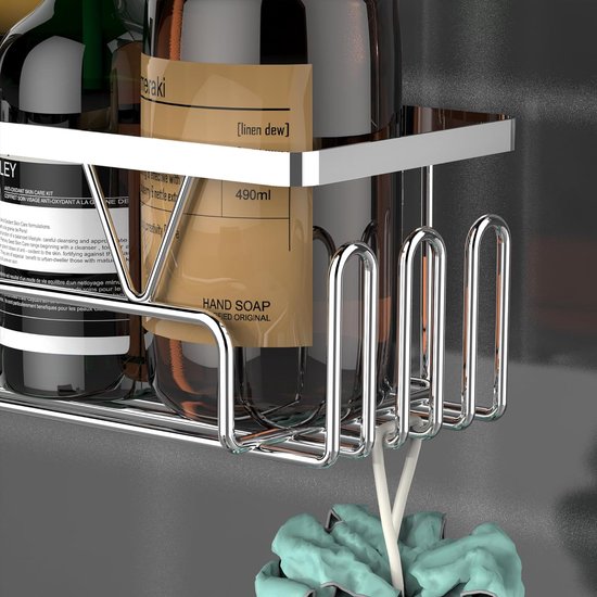 Doucheplank om op te hangen, doucheplank zonder boren, douchemand om op te hangen, roestvrij staal SUS304 zilverchroom