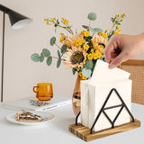 Servethouder van metaal en hout, servethouder hout, servetdispenser, metalen servettendispenser, servetstandaard voor tafels, eten, keuken, restaurant, picknick (zwart)