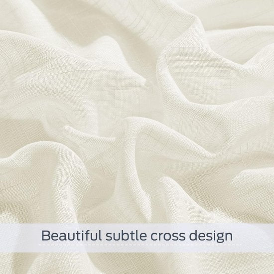 Linnen-look gordijnen in landhuisstijl, gordijnen 2 set, H 210 x B 132 cm, linnen-look gordijnen woonkamer decoratie, ooggordijn halftransparant lichtbeige.