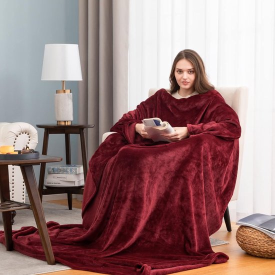 Deken met mouwen en voetenzak, fleece, microvezel, zachte fleecedeken, dagdeken, tv-deken om aan te trekken, cadeau voor vriendin