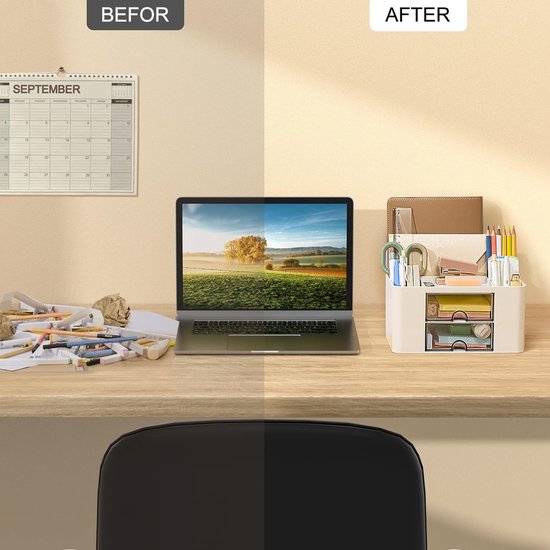 Bureau-organizer 2 sets - Plastic pennenhouder Bureau met 14 vakken en laden - Organisatorsysteem Kantoor Multifunctionele pennenorganizer voor kantoor Home School