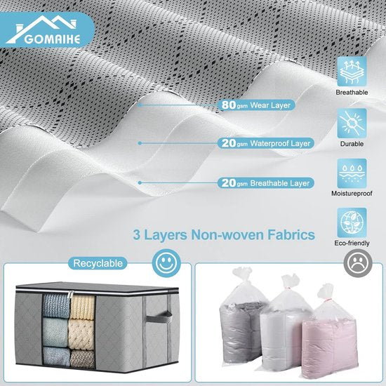 Pack van 6 opbergzakken, grote versterkte handvatten en scheurvast, opbergdoos met deksel voor kleding, dekbedden en kussens, verhuisdozen met venster, opvouwbare opbergdozen.