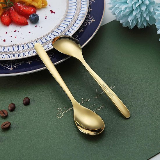 Gouden espressolepel, 5,5 inch mini-koffielepel, kleine roestvrijstalen lepel, theelepel voor desserts, set van 6, vaatwasmachinebestendig