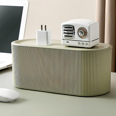 Kabelmanagement-box, kabel-organizerbox met houten deksel, groot, medium en klein, kabelmanagement-box, adapter, stekkerlijst, witte doos (L=40,7 x 15,7 cm Kabelmanagement-box, kabel-organizerbox met houten deksel, groot, medium en klein, kabelmanagement-box, adapter, stekkerlijst, witte doos (L=40,7 x 15,7 cm