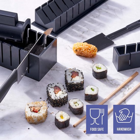 11-delige complete sushimakerset met mes en handleiding (mogelijk niet beschikbaar in het Nederlands), stabiel, vaatwasmachinebestendig en BPA-vrij