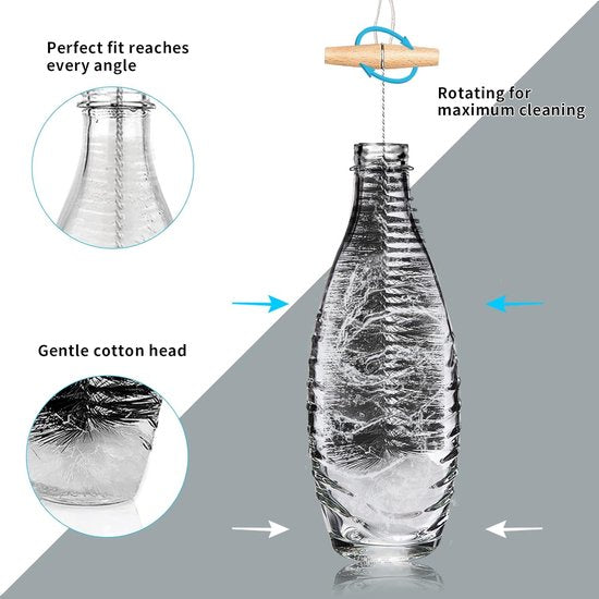 Flessenborstel, set van 10, flessenborstel voor SodaStream glazen fles, flessenreiniger, reinigingsborstel, melkslangborstel, reinigingsborstels voor koffieautomaat, zachte en krasvrije reiniging