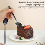 5 stuks zwart bestek, roestvrijstalen bestek met zwarte titanium coating, serveerlepel, schuimlepel, serveervork, suikerlepel, boterstrooier, vaatwasmachinebestendig