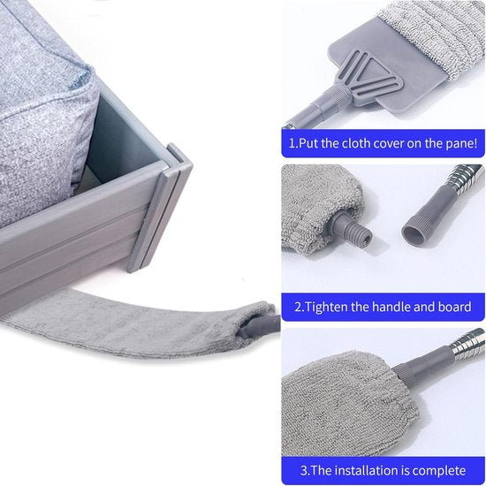 Telescopische plumeau Wasbare stofmop met 4 wasbare doeken, telescopische reiniger, telescopische plumeau, lange uitschuifbare plumeau voor slaapbank, meubelvloer, huishoudspleetstof