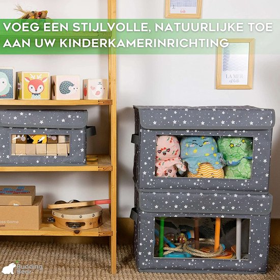 Opbergdoos stof met deksel (4 stuks) - opvouwbare opbergdoos kinderspeelgoed kist met deksel, handgrepen en ramen - opbergsysteem kledingkast, kinderkamer en kantoor - 2 maten