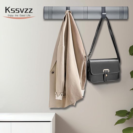 Kapstokhaak met 5 beweegbare haken, moderne kapstokhaakwand voor slaapkamer, badkamer, keuken, kapstok voor jassen, jassen, sjaals, handtassen en meer, grijs