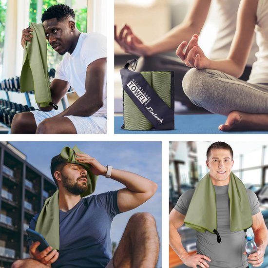 Microvezel handdoekenset (180 x 80 cm grote badhanddoek + 100 x 50 cm handdoek), sporthanddoek, fitnesshanddoek, reishanddoek, strandhanddoek voor sport, reizen, yoga, camping, strand, gym