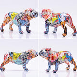 Gekleurde graffiti Bulldog-sculptuur Graffitikunst staand Britse Bulldog Franse Bulldog-standbeeld Decoratie Kleur Hond Mode Hars Technologie Decoratie Hond (C)