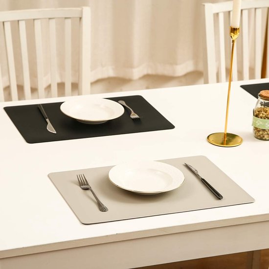 Set van 6 placemats en 6 onderzetters veeg schoon antislip PVC hittebestendige placemats voor keukentafel 30 * 45cm grijs