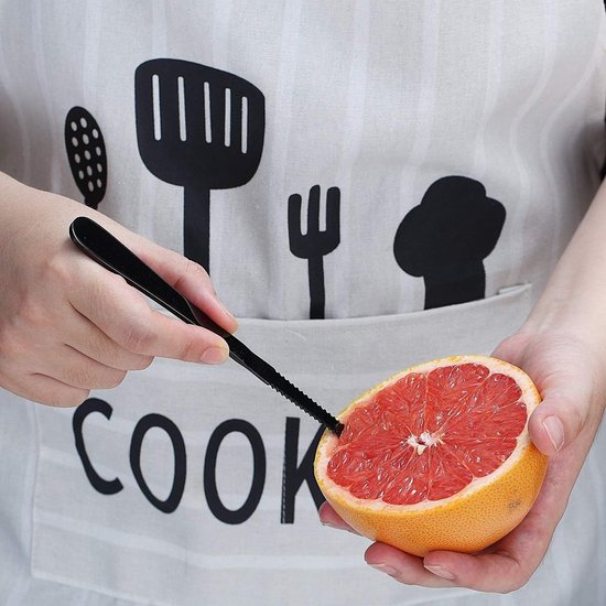 Zwarte grapefruitlepels, 5-delige set, 4 roestvrijstalen grapefruitlepels en 1 grapefruitmes met titaniumcoating, grapefruitbestek, lepel met gekartelde randen, 5 stuks (zwart)