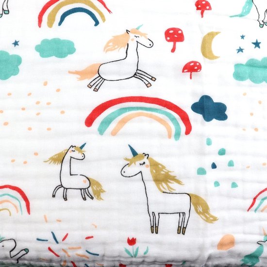 deken, 6-laags knuffeldeken, babykatoen, 110 x 110 cm, babydeken, luierdeken, zachte deken voor badhanddoek, kinderdeken voor pasgeborenen, uniseks (regenboog)