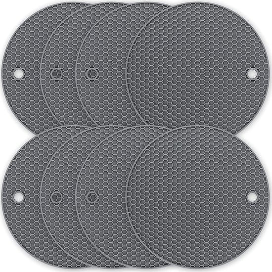 Potaccessoires, siliconen topfolie, 8-delige set, veilig, hittebestendig, zorgvuldig gereinigd, antislip, hoge temperatuur 250 °C, honingraat siliconen topfolie (grijs)