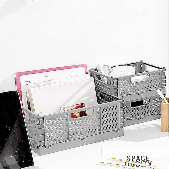 2 stuks opvouwbare opbergmand kunststof opbergkisten voor keuken, slaapkamer, werkkamer (2 stuks roze + 2 stuks grijs, 40 x 30 x 15 cm)