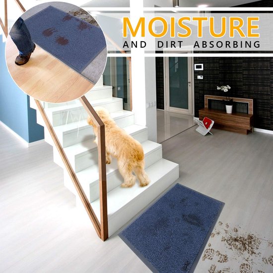 Deurmat, blauw, 40 x 60 cm, waterdicht, wasbaar, duurzame vuilvanger, antislip deurmat voor huisdeur, hal, ingang, keuken, slaapkamer