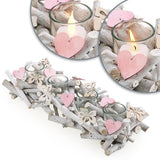 Kandelaar van hout - theelichthouder met vlinders en harten - houten lichtschaal - modern kaarsbord als tafeldecoratie - decoratief windlicht (kandelaar-wit)