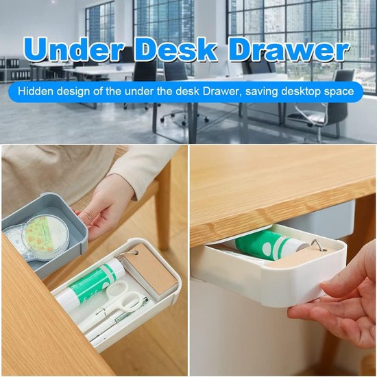 3 kleuren lade onder bureau behange lade-organizer ladebox verborgen onderbouw lade bureau wit pennenbox bureauorganizer voor kantoor board thuis