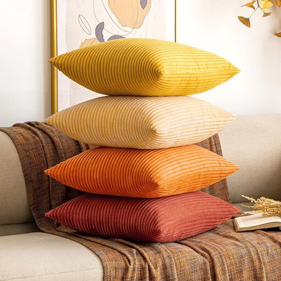 Kussenhoes, corduroy decoratieve kussenhoes, bankkussen, koordkussenhoes, decoratieve zachte kussenhoezen voor bank, fauteuil, huis, slaapkamer, 50 x 50 cm – karamel