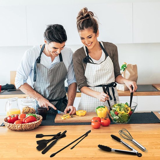 Siliconen spatel, deegschraper Rayeta 10-delige keukengerei siliconenset hittebestendig anti-aanbaklaag BPA-vrij naadloos ontwerp uit één stuk voor koken en bakken (zwart)