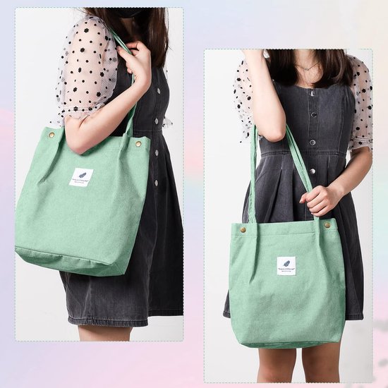 Women's Corduroy Shoulder Bag, Large Corduroy Bag, Casual Tote Handbag, Fashion Fabric Bag for Everyday, Office, School Trip and Shopping, Mint green, Modern