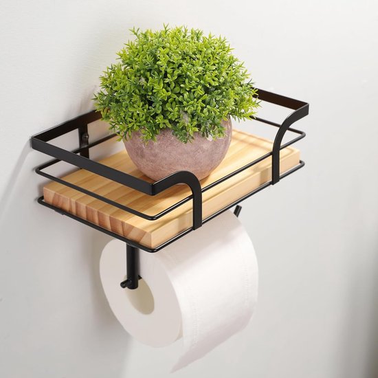 Toiletrolhouder met plank Toiletrolhouder Houten plank Toiletrolhouder Wandmontage voor badkamer