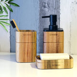 Badkameraccessoireset acaciahout 3-delig incl. badzeepdispenser, badkamerbeker, zeepbakje accessoires voor badkamer decor