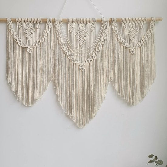 Macramé muur opknoping kunst - geweven tapijt boho deco chic - huis decor appartement slaapzaal kamerdecoratie - balkon decoratie, wanddecoratie boho - 110cm (W) x 82cm (H) - set A