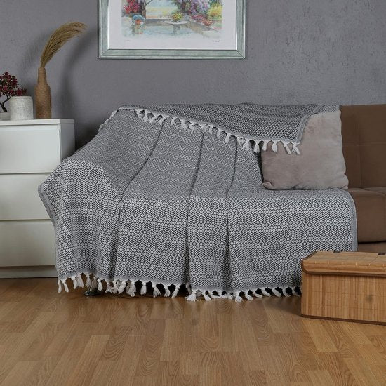 Dubbele sprei XXL, antracietgrijs, katoen, bankdeken, knuffelige tv-deken, bankdeken, zeteldeken, omkeerbare deken, bedsprei, bankhoes, zomerdeken, 250 x 265 cm