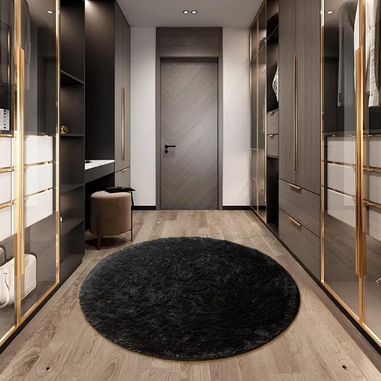 Ronde tapijten, rond, 120 cm, zacht, groot, antislip, wasbaar tapijt, woonkamer, hoogpolig tapijt, shaggy modern hoogpolig tapijt, slaapkamer gezellig bedtapijt, thuis, zwart, wasbaar