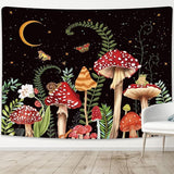 Mushroom Esthetisch Wandtapijt, Boho Vintage Planten Maan en Sterren Vlinder Wandtapijt, Landelijke Muurkunst voor Slaapkamer - 130 x 150cm