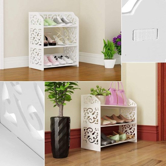 Schoenenkast, schoenenrek, schoenenrek, entree schoenenrek, PVC opbergrek voor cd-boeken, geperforeerd patroon, wit (3 planken)