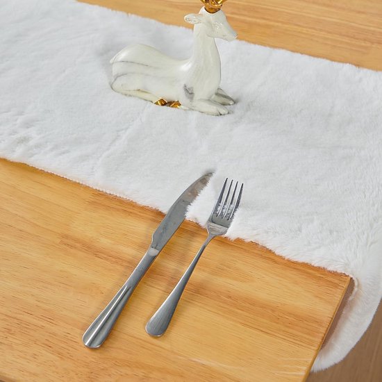 30 x 120 cm Faux Fur Modern Table Runner White, Table Runner Christmas, Winter Snow White Table Runner, Household Plush Tablecloth for Christmas, Wedding, Birthday, Dining Table, Dressing