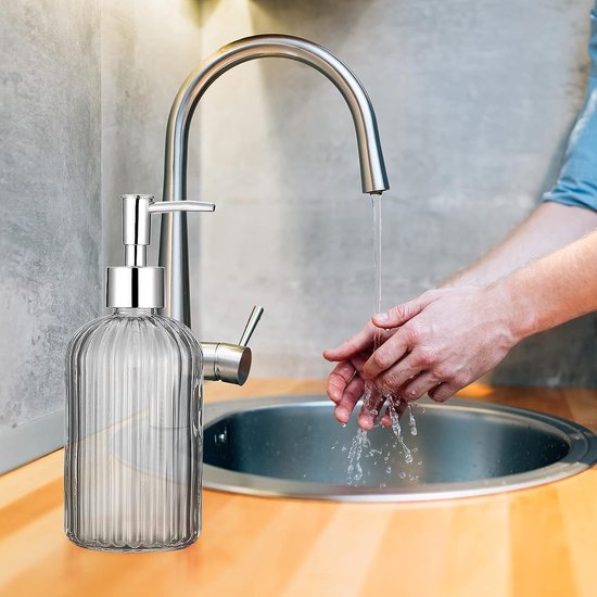 2 stuks glazen zeepdispensers, met pomp, 35 ml pompflessen, pompdispenser, vloeibare zeepdispenser, lege shampoofles om te vullen, voor keuken, badkamer, afwasmiddel shampoo