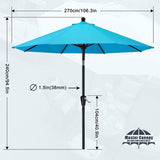270 cm parasol, patio parasol, tuinparasol, terrasparasol, tafelscherm, martkparasol, 8 ribben, turquoise