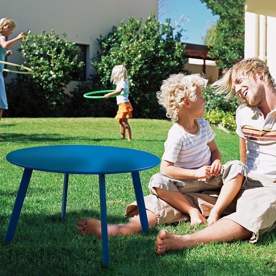 Salontafel, bijzettafel, balkontafel, premium staal, eenvoudige montage, buitentafel voor buiten, binnen, woonkamer, kantoor (blauw)
