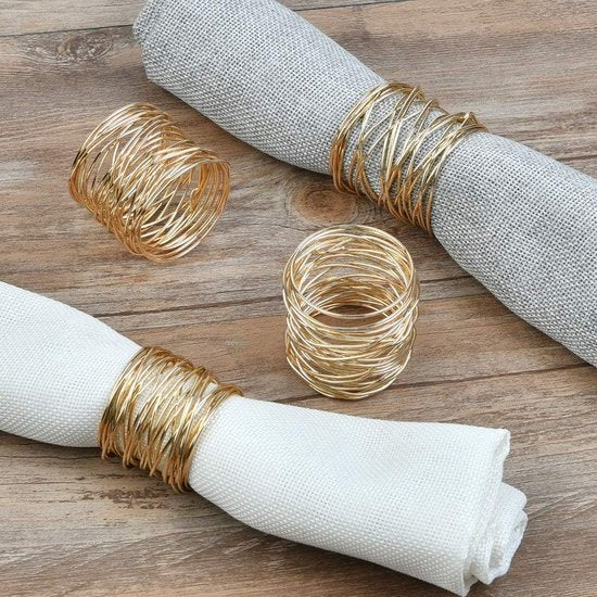 Servetringen, goud, metalen mazen, servettengespen, set van 6 stuks, 4,2 x 3,6 cm, servethouder, napkin ring voor bruiloft, eettafel, hoteldecoratie